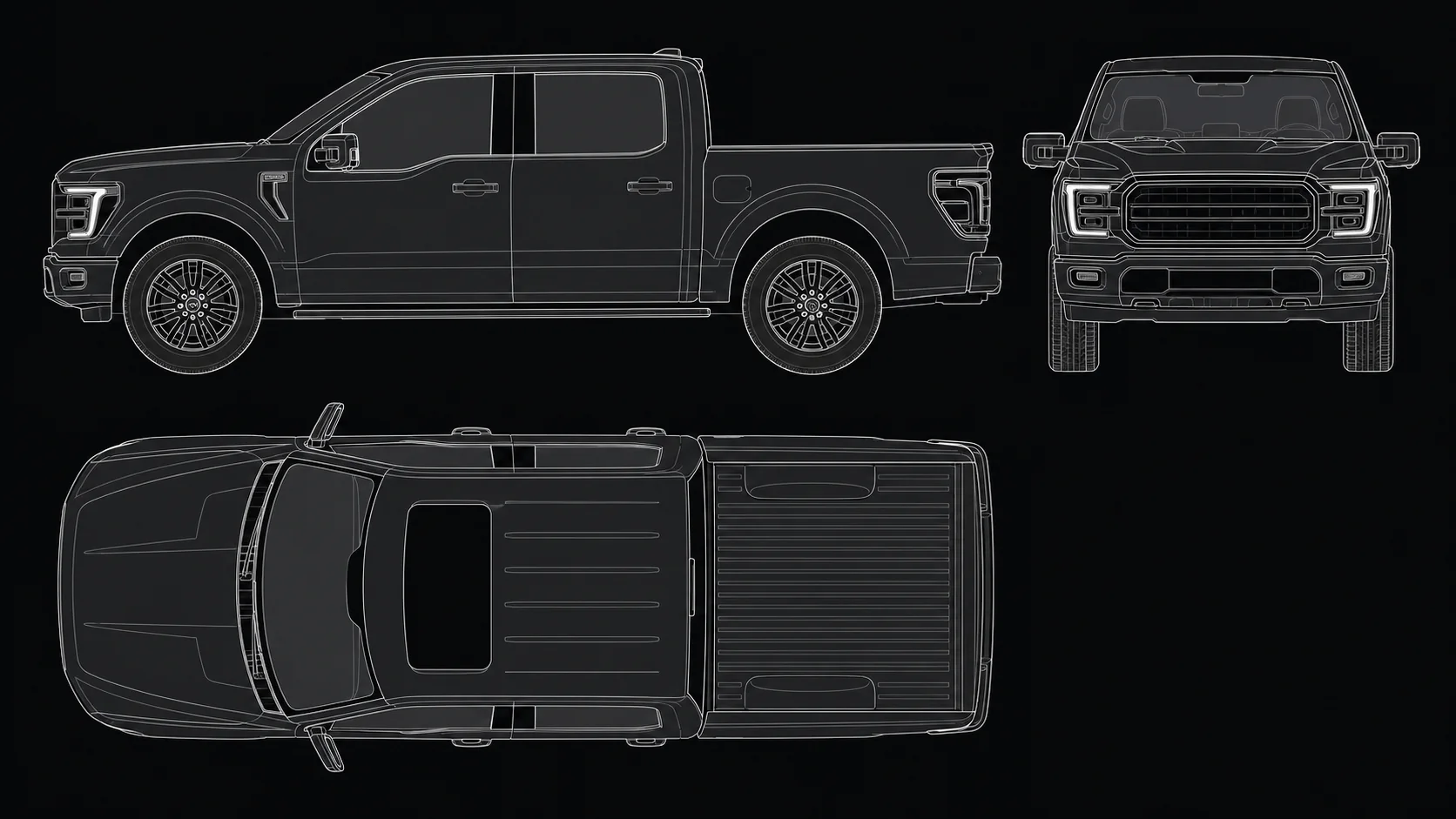 Ford F-150: технические виды сбоку, спереди и сверху