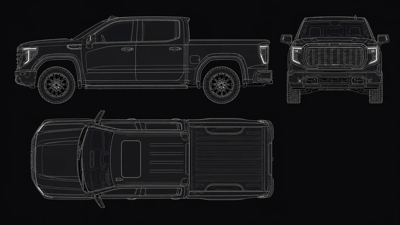 GMC Sierra: технические виды сбоку, спереди и сверху