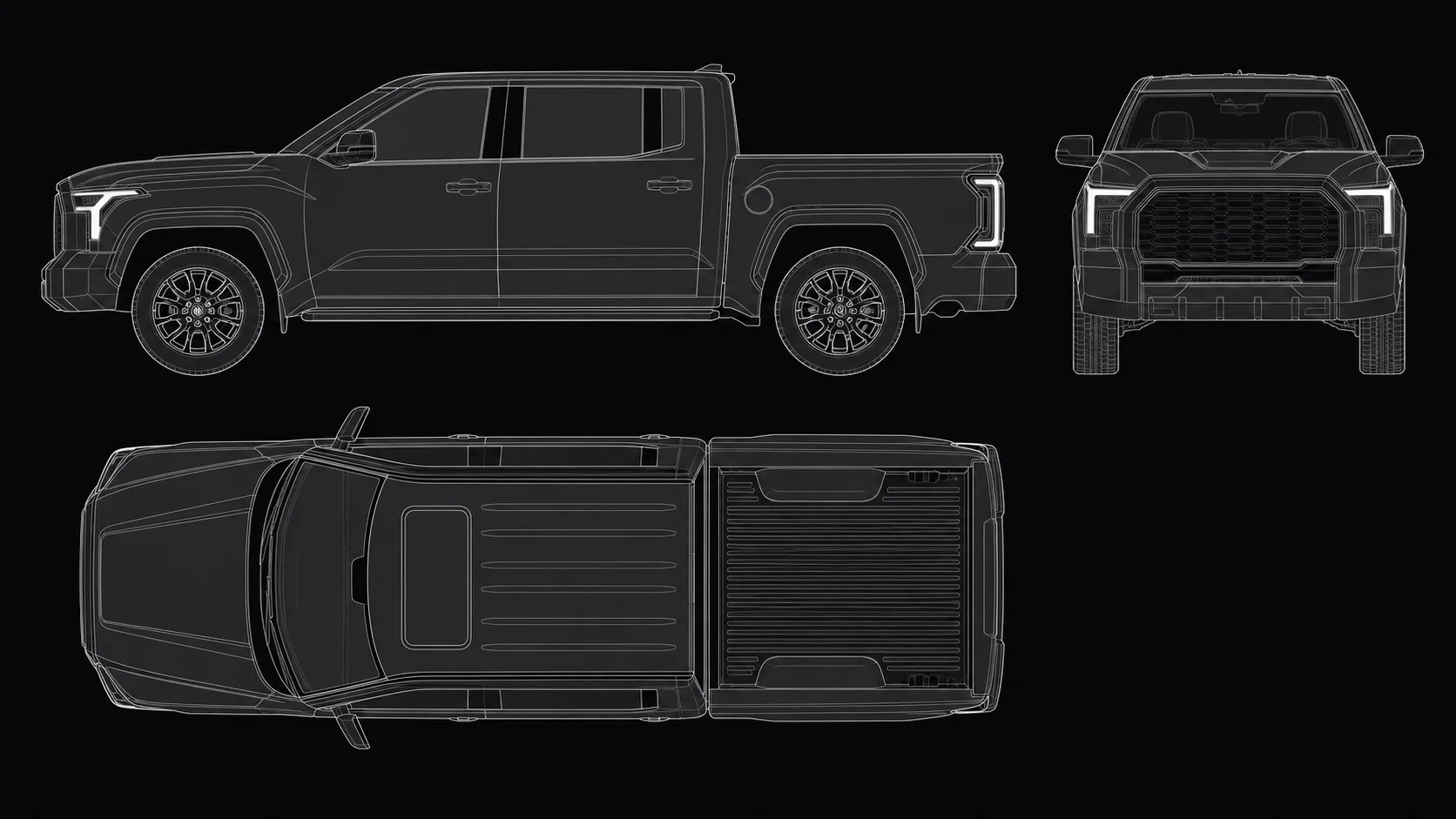 Toyota Tundra: технические виды сбоку, спереди и сверху