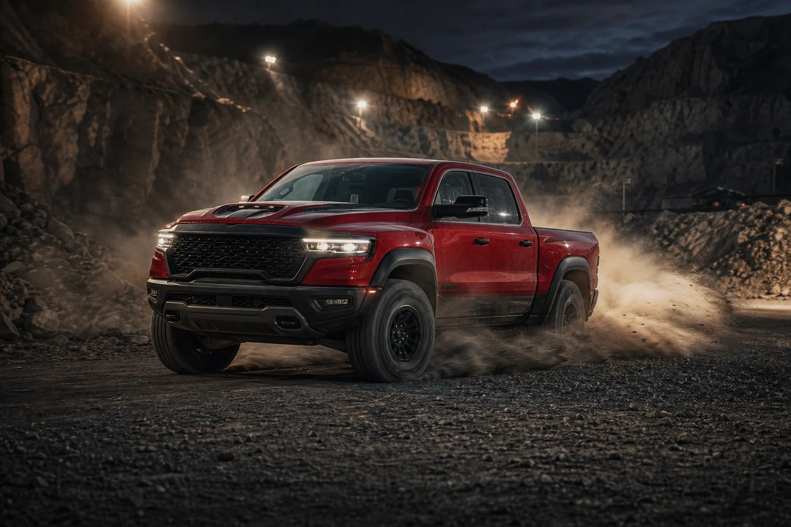 Ram 1500 проходит скоростной поворот в карьере