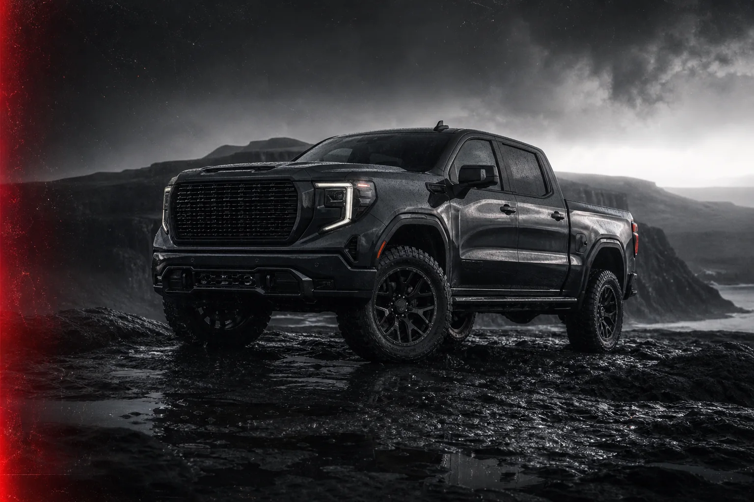 GMC Sierra на мокром камне